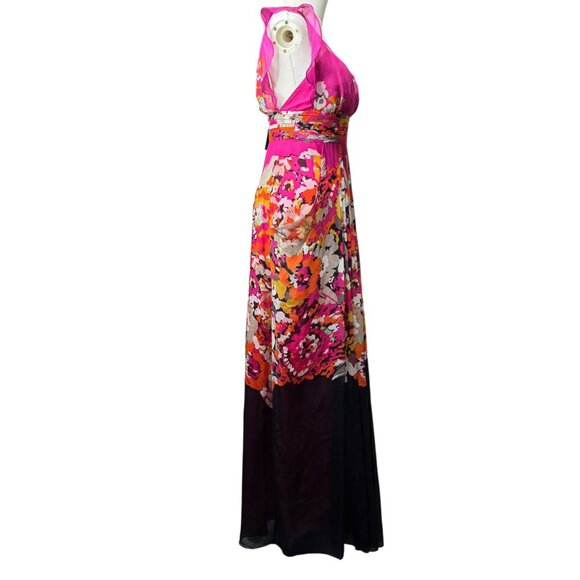BCBGMAXAZRIA Floral Silk Maxi Dress 0 (XS) | NWT V-Neck Empire Waist Gown - Picture 7 of 11